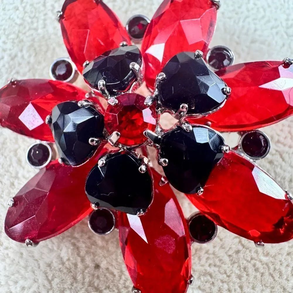 Elegant Red and Black Floral Brooch